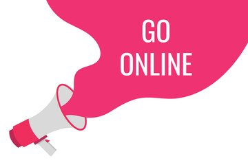 go online button, banner, label, template for website. go online text with colorful megaphone icon
