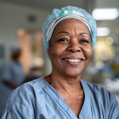 Portrait of a smiling middle aged nurse in hospital