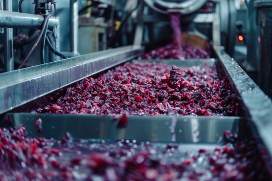 Grape crushing in winery facility making wine