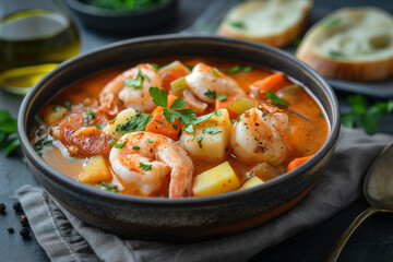 Fototapeta premium Bouillabaisse - popular french cousin dish, hi end kitchen