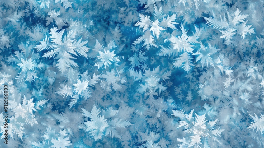 Poster abstract blue background with white frost patterns