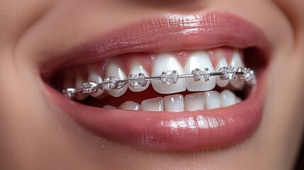 Obraz premium braces on clean teeth. beautiful girls lips