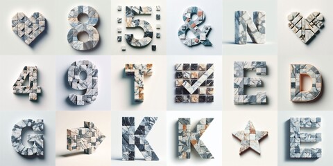 Marble stones Lettering Typeface. AI generated illustration