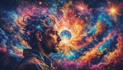 Abstract illustration of chaotic Man and the Interconnected Universe