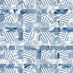 Fototapeta premium Jungle parrots and pink flamingos Wallpaper print background mosaic