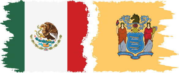 Obraz premium New Jersey and Mexico grunge brush flags connection, vector