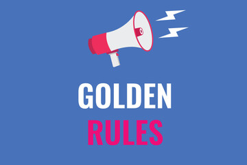 golden rules button, banner, label, template for website. golden rules text with colorful megaphone icon
