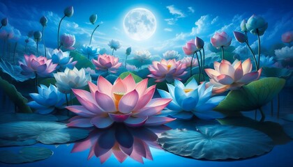 Lunar Blossoms of Lotus Flowers