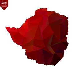 Map of Zimbabwe - Red Geometric Rumpled Triangular , Polygonal Design For Your . Vector illustration eps 10.