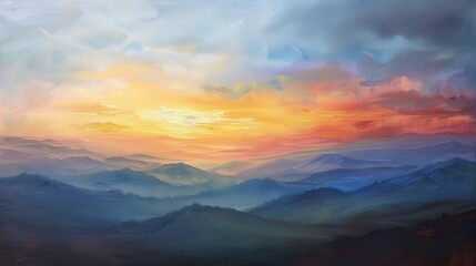 Obraz premium A painter captures the changing colors of a summer sunset on canvas, blending warm tones to evoke the fading warmth of the day.