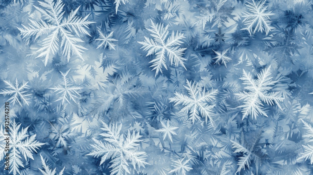 Poster abstract frost pattern with delicate snowflake shapes on a blue background