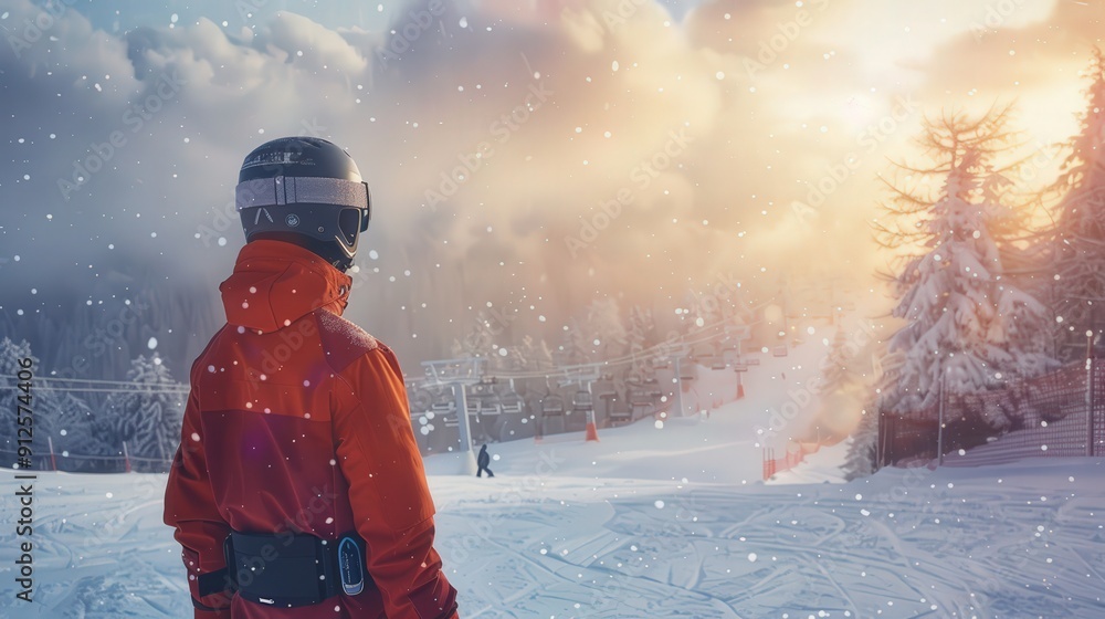 Poster a ski resort manager monitors avalanche risks and snowfall forecasts during bad weather, implementin