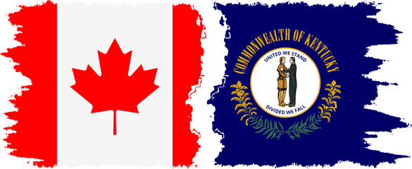 Kentucky and Canada grunge brush flags connection, vector