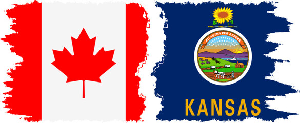 Kansas and Canada grunge brush flags connection, vector