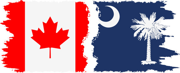 South Carolina and Canada grunge brush flags connection, vector