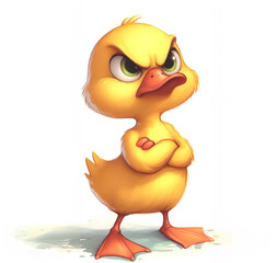Watercolor cartoon of an angry duckling