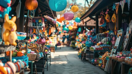 Obraz premium A vibrant Easter market bustling with vendors selling crafts and treats