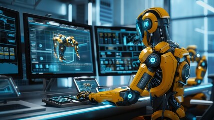 Robot Engineer Working on Advanced Robotics Project in High-Tech Lab