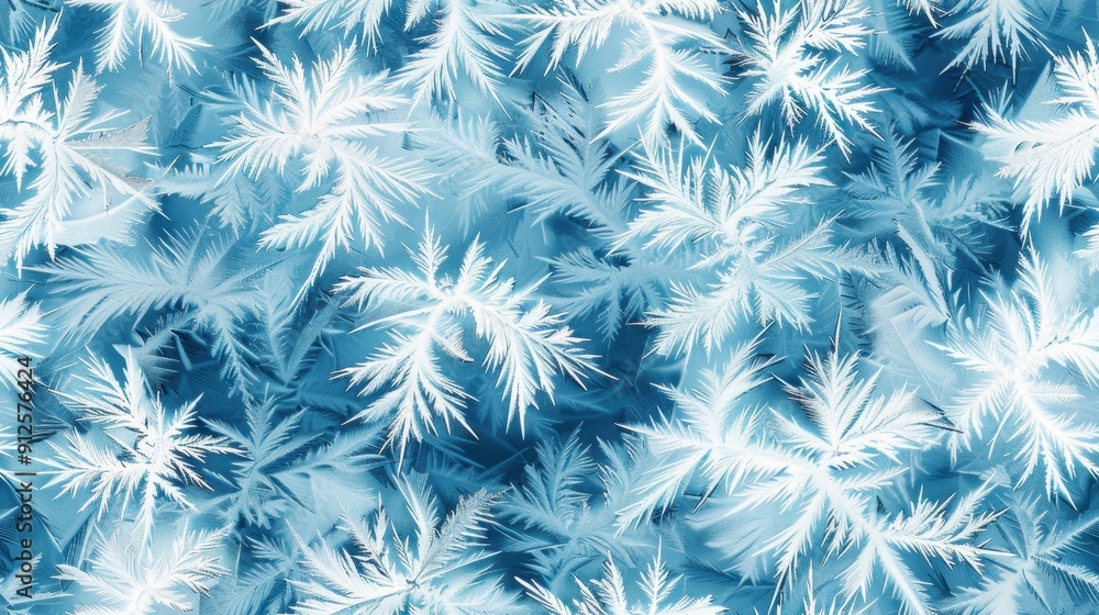 Poster abstract close-up of delicate frost patterns on a blue surface
