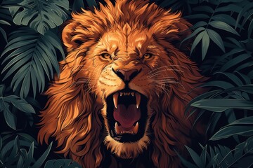 A Roaring Lion Hidden in Lush Foliage