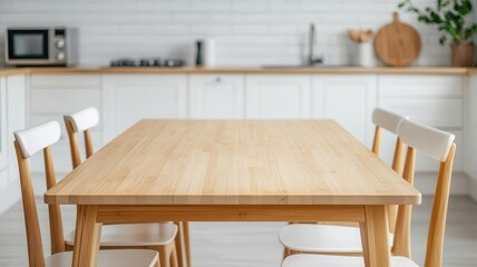 Minimalist bamboo dining table set in a bright eco-friendly kitchen, sustainable home essentials