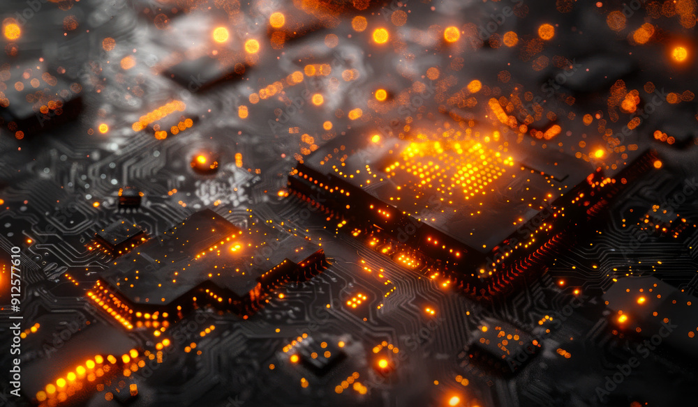 Poster a computer chip with many small lights on it