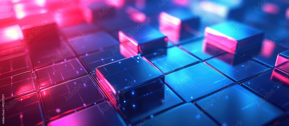 Fototapete Dynamic Tech Background Featuring Animated Squares and 3D Grid Illustration