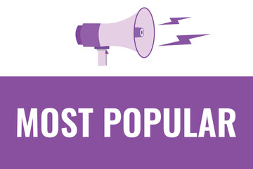 most popular button, banner, label, template for website. most popular text with colorful megaphone icon
