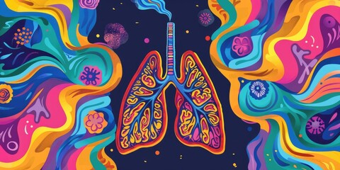 Abstract colorful lungs with floral patterns.