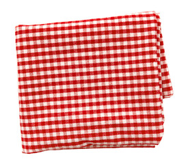 Piece of torn crumpled checkered fabric on a white background. Textile. Cellular tissue isolate