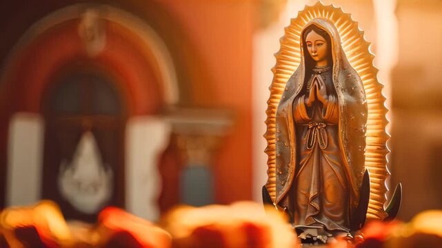 Statue of Saint Mary of Guadalupe (Virgen de Guadalupe) in honor of the celebration of the Mexican holiday of December 12