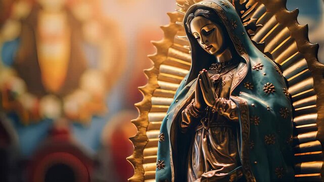 Statue of Saint Mary of Guadalupe (Virgen de Guadalupe) in honor of the celebration of the Mexican holiday of December 12