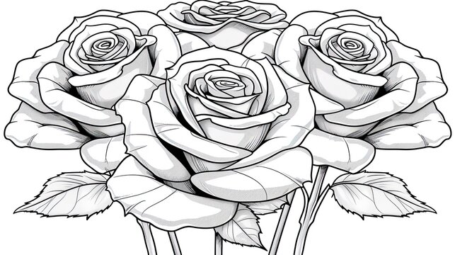 roses, thick lines, simple illustration, black and white 