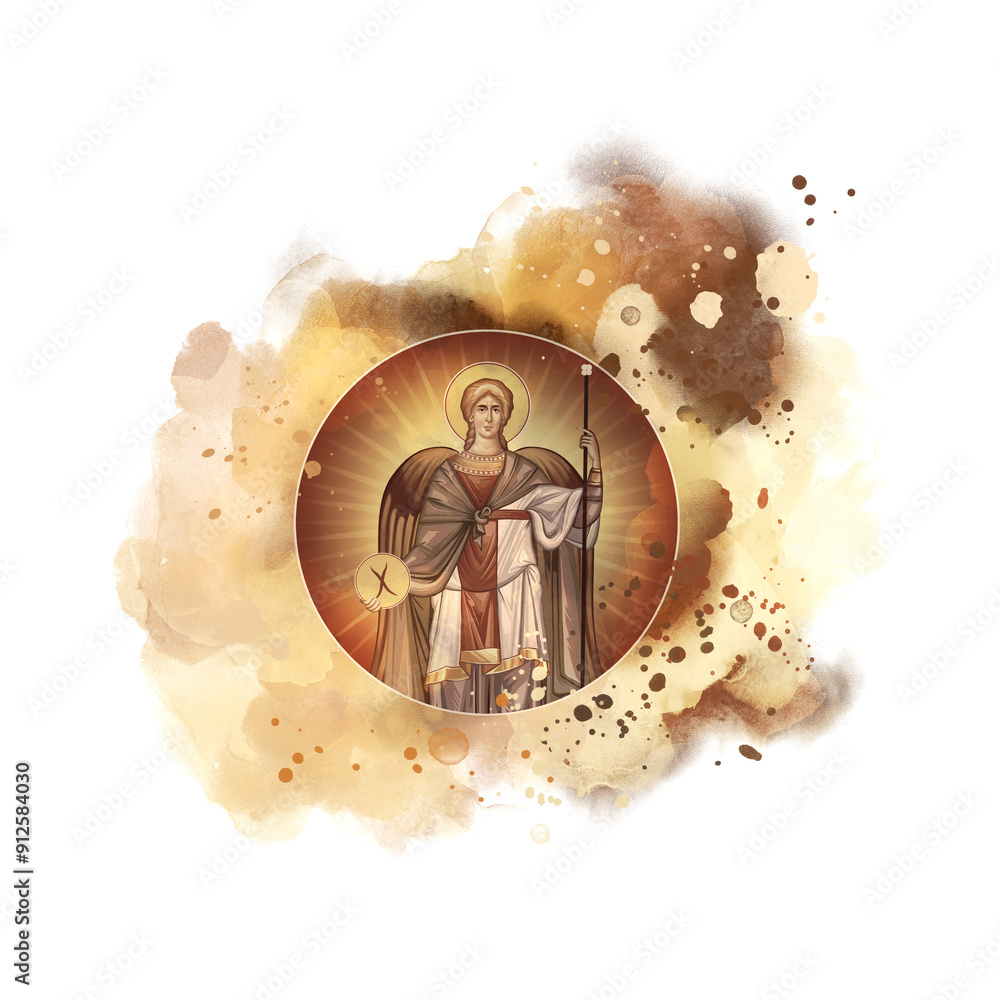 Wall mural Archangel Michael. Watercolor illustration in Byzantine style