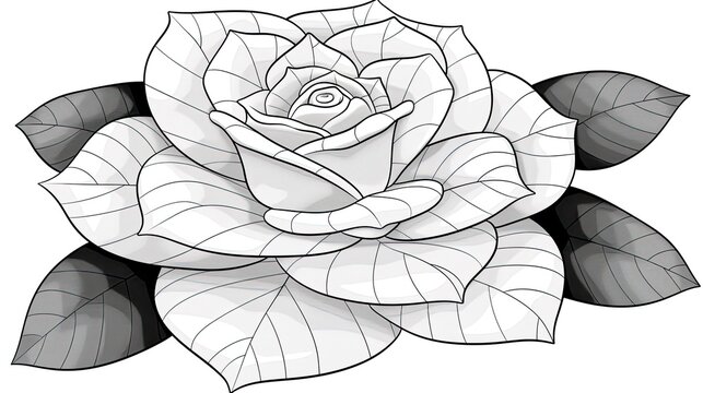 roses, thick lines, simple illustration, black and white 