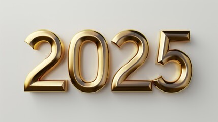 Golden volumetric numbers of 2025 on a white background