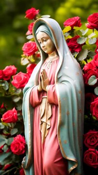 Statue of Saint Mary of Guadalupe (Virgen de Guadalupe) in honor of the celebration of the Mexican holiday of December 12