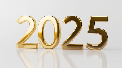 Golden volumetric numbers of 2025 on a white background