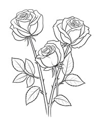 rose flower and leaf drawing illustration on white backgrounds. Flower icon. Set of decorative rose silhouettes. Vector rose isolated on white