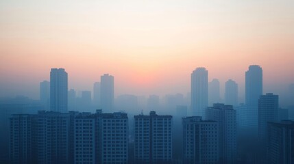 Fototapeta premium A city during a smog alert, with residents advised to stay indoors