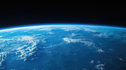 Obraz premium Blue planet earth in dark space, closeup view. Earth planet horizon panoramic view