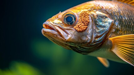 Fototapeta premium A close-up of a polluted fish with lesions and other deformities