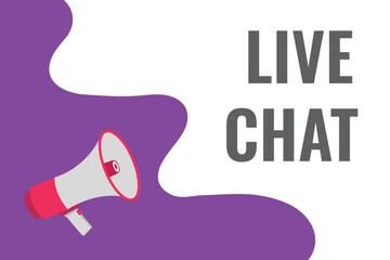 live chat  button, banner, label, template for website. live chat  text with colorful megaphone icon
