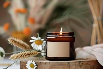 Set a peaceful mood with a flowerdecorated candle for a beautiful and calm atmosphere