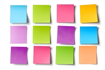 Colorful sticky notes arranged isolated on white background for message, reminder schedule illustration