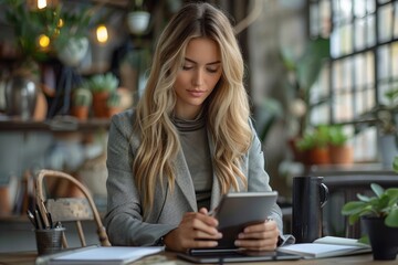 A businesswoman using a phone and taking notes simultaneously