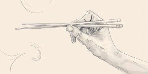 Hand holding chopsticks in a sketch.