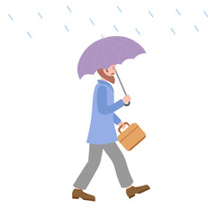 man with umbrella under rain. Vector Illustration for printing, backgrounds, covers and packaging. Image can be used for greeting cards, posters, stickers and textile. Isolated on white background.