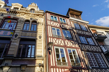 Rouen, Normandy, Place de la Pucelle, typical half-timbered houses facades