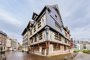 Rouen, Normandy, France, "House of the Four Sons Aymon", National Museum of Education Exhibition Center, Eau de Robec street, built in 1475, one of the most remarkable half-timbered houses in Rouen © Pvince73